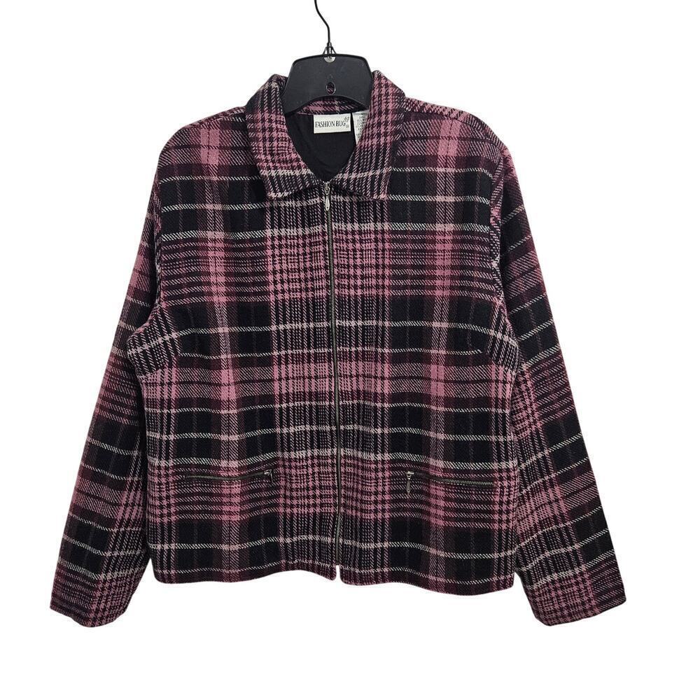 Vintage 90s Grunge Fashion Bug Wool Plaid Zip up Jacket. Size Large